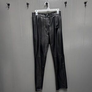 Elegant Vintage Black 100% LeatherWomen's Straight Leg Pants